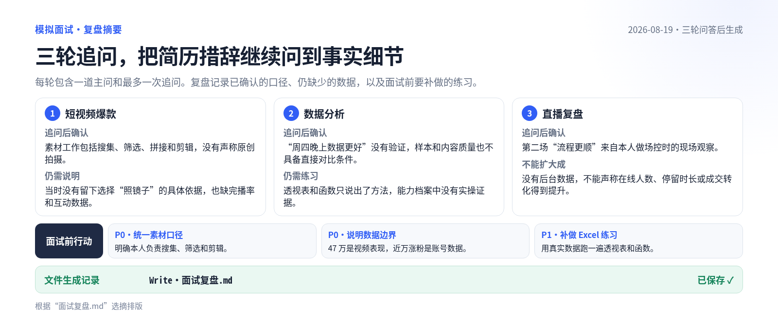 三轮追问中发现的问题和面试前行动